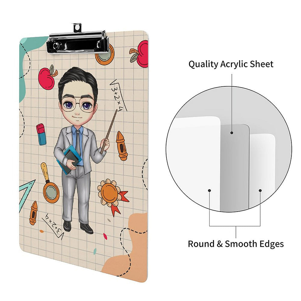 Personalized Cartoon Character Pencil Ruler Apple Design Portable Clipboard with Name Back to School Appreciation Gift for Teacher