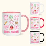 Gepersonaliseerde Coquette Strik Potlood Appelbol 11oz Keramische Mok met Naam Terug naar School Waardering Cadeau voor Leraar