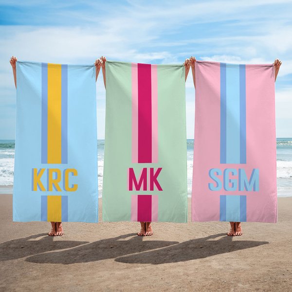 Personalized Quick Dry Sand Free Shadow Monogram Stripe Beach Towel Summer Vacation Travel Essentials Birthday Gift for Her