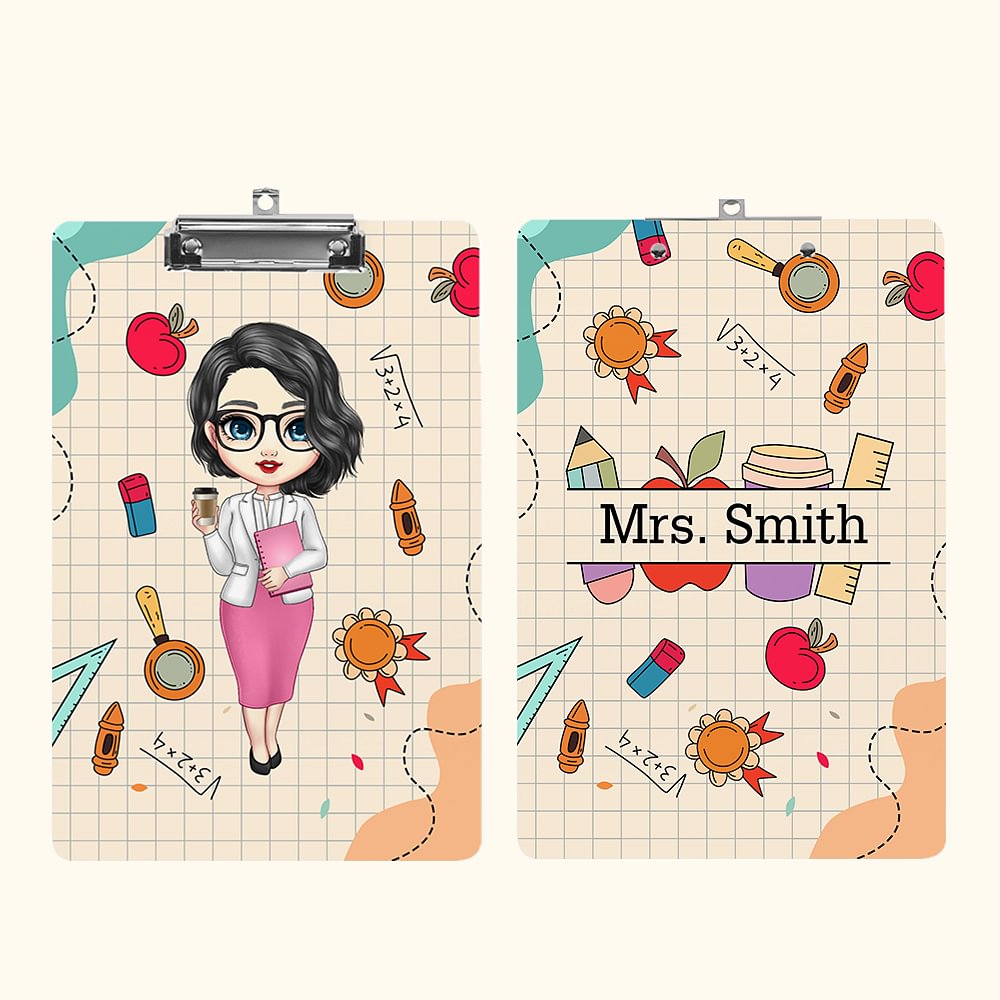 Personalized Cartoon Character Pencil Ruler Apple Design Portable Clipboard with Name Back to School Appreciation Gift for Teacher