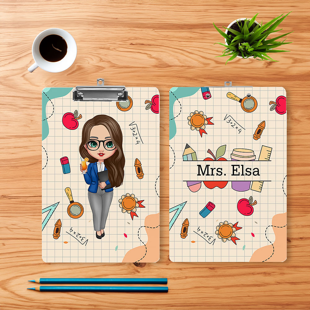 Personalized Cartoon Character Pencil Ruler Apple Design Portable Clipboard with Name Back to School Appreciation Gift for Teacher