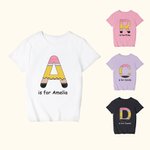 Personalized Cute Pencil Initial 100% Cotton Kid T-shirt with Name Back to School Birthday Gift for Boys Girls