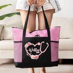 Personalized Birth Flower Heart Stethoscope Large Capacity Zippered Tote Bag with Name and Title Appreciation Gift for Nurse Medical Staff