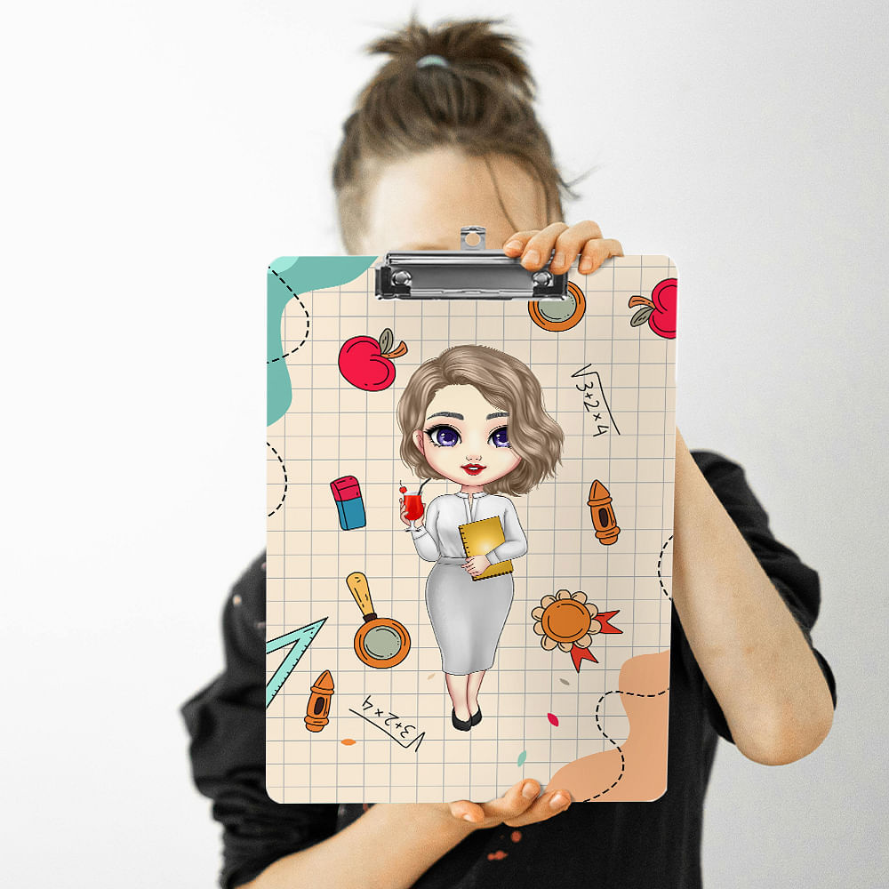 Personalized Cartoon Character Pencil Ruler Apple Design Portable Clipboard with Name Back to School Appreciation Gift for Teacher