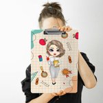 Personalized Cartoon Character Pencil Ruler Apple Design Portable Clipboard with Name Back to School Appreciation Gift for Teacher