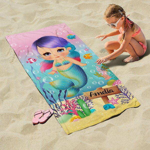 Asciugamano da spiaggia personalizzato Quick Dry Pretty Mermaid Super Absorbent Soft Beach Towel con nome Regalo di compleanno Travel Essentials per r