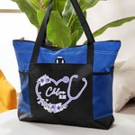 Personalized Birth Flower Heart Stethoscope Large Capacity Zippered Tote Bag with Name and Title Appreciation Gift for Nurse Medical Staff