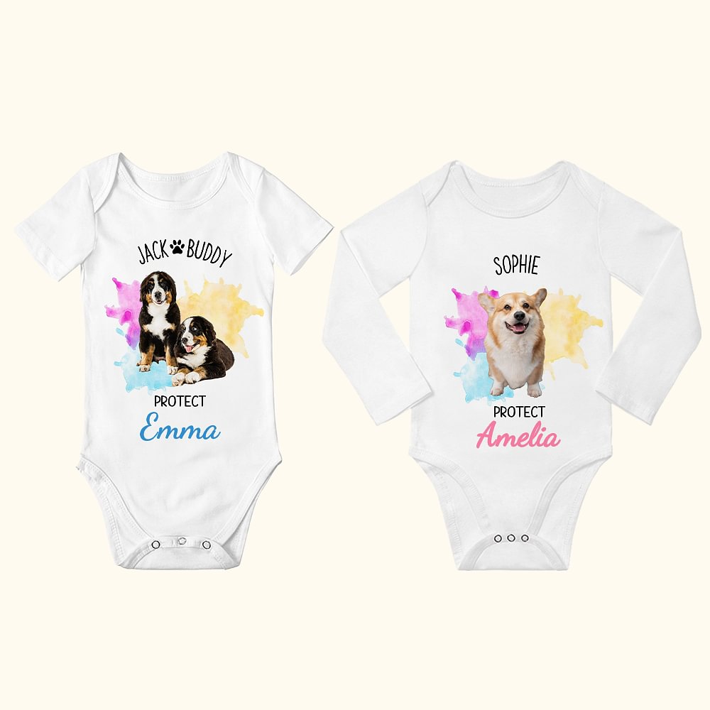 Onesie 100% Coton Personnalisé avec Nom et Photos d'Animaux de Compagnie Cadeau Anniversaire pour Bébé Fille Garçon
