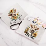 Personalisierte Sonnenblume Hochland Kuh Leinen Handtäschchen Makeup Tasche mit Namen Geburtstag Geschenk für Frauen Hochland Kuh Liebhaber