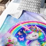 Manta personalizada con arcoíris mariposas flores y un unicornio con nombre regalo de cumpleaños y Día del Niño para amantes de los unicornios