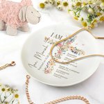 Personalised Floral Cross Bible Verse Ceramic Ring Dish Jewellery Tray with Name First Communion Party Decoration Christening Baptism Gift for Girls
