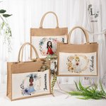 Personalisierte Blumenkranz Cartoon Jute Tragetasche mit Namen und Canvas Tasche Hochzeit Brautdusche Bachelorette Party Geschenk für Braut Brautjungf