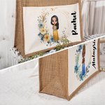 Personalisierte Blumenkranz Cartoon Jute Tragetasche mit Namen und Canvas Tasche Hochzeit Brautdusche Bachelorette Party Geschenk für Braut Brautjungf