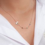 Personalized Heart Paw Sideway Engraved Name Necklace with 1-4 Birthstones Birthday Memorial Gift for Dog Cat Pet Lovers