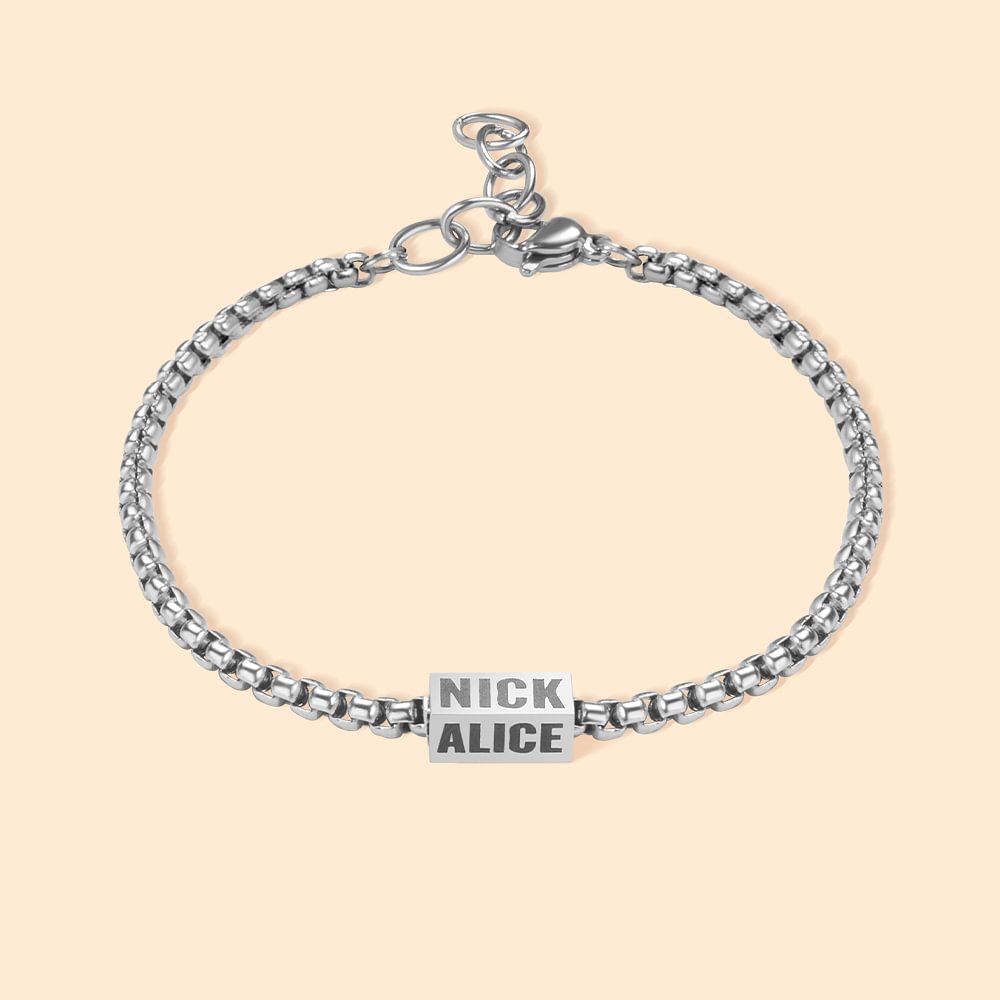 Bracelet Réglable Personnalisé avec Textes sur Breloque Rectangulaire Cadeau Anniversaire Fête pour Homme Papa