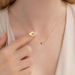 Personalized Heart Paw Sideway Engraved Name Necklace with 1-4 Birthstones Birthday Memorial Gift for Dog Cat Pet Lovers