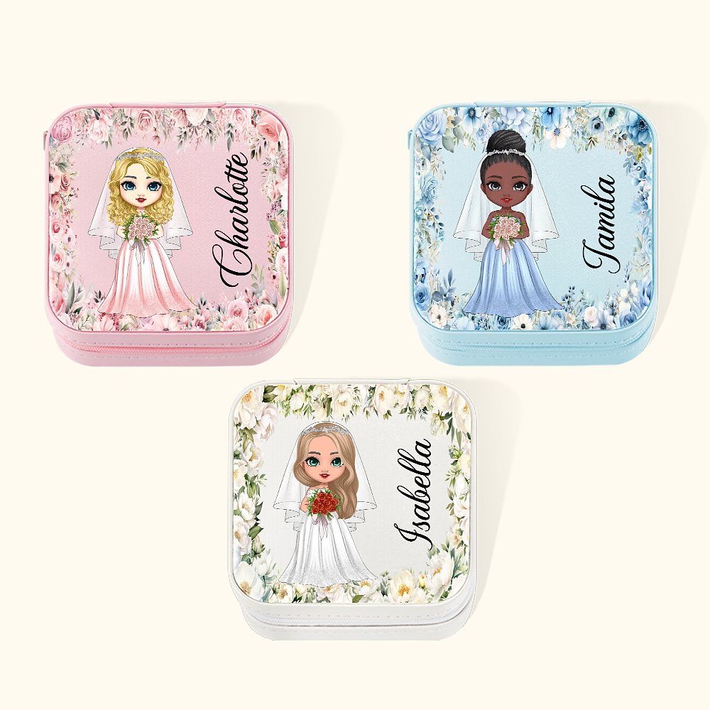 Boîte à Bijoux en Cuir Personnalisée avec Personnage et Nom Cadeau Mariage pour Mariée