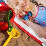 Personalised Quick Dry Oversized Microfiber Photo Stripe Beach Towel with Name Summer Travel Essential Birthday for Family Friend