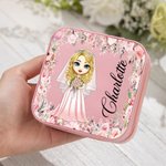 Personalized Floral Cartoon Bride Bridesmaid Leather Jewellery Box with Name Travel Essentials Wedding Bridal Shower Gift for Women