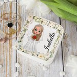 Personalized Floral Cartoon Bride Bridesmaid Leather Jewellery Box with Name Travel Essentials Wedding Bridal Shower Gift for Women