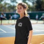 Personalisierte Monogramm Tennisschläger 100% Baumwolle T-shirt Sweatshirt mit Glitter Kokette Bogen Geburtstag Spiel Tag Geschenke für Tennisliebhabe