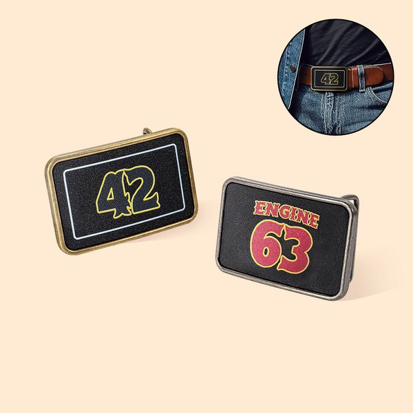 Personalized Fire Department Insignia Leather Belt Buckle with Number Retirement Birthday Gift for Firefighter