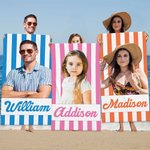 Personalised Quick Dry Oversized Microfiber Photo Stripe Beach Towel with Name Summer Travel Essential Birthday for Family Friend