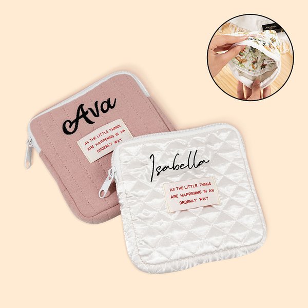 Personalizzato portatile doppio strato Mini Makeup Bag Storage Pouch con ricamo Nome Compleanno Anniversario Regalo per le donne
