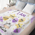 Personalised Cute Lion Elephant Animal Soft Throw Blanket with Name and Positive Affirmations Birthday Baby Shower Gift for Newborn Kids
