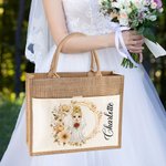 Personalisierte Blumenkranz Cartoon Jute Tragetasche mit Namen und Canvas Tasche Hochzeit Brautdusche Bachelorette Party Geschenk für Braut Brautjungf