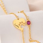 Personalized Heart Paw Sideway Engraved Name Necklace with 1-4 Birthstones Birthday Memorial Gift for Dog Cat Pet Lovers