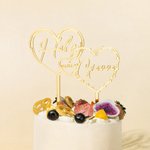 Personalised Mirror Glitter Heart Acrylic Wedding Cake Topper with Name and Date Wedding Anniversary Gift for Bride Groom