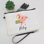 Personalised Cute Cartoon Animals Pencil Pouch with Name and Wristlet Strap Birthday Back to School  Gift for Kids