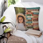 Cuscino personalizzato con foto e nome: Dio dice che sei, versetto biblico di affermazione, regalo religioso, cristiano e ispiratore per la famiglia, 