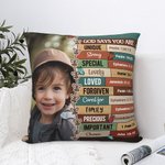 Cuscino personalizzato con foto e nome: Dio dice che sei, versetto biblico di affermazione, regalo religioso, cristiano e ispiratore per la famiglia, 