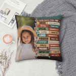 Cuscino personalizzato con foto e nome: Dio dice che sei, versetto biblico di affermazione, regalo religioso, cristiano e ispiratore per la famiglia, 