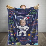 Couverture Personnalisée avec Photo de Visage Style Astronaute avec Phrases Positives Cadeau d'Anniversaire Rentrée Scolaire pour Bébé Enfant