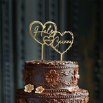 Personalised Mirror Glitter Heart Acrylic Wedding Cake Topper with Name and Date Wedding Anniversary Gift for Bride Groom