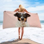 Personalized Oversized Quick Dry Pet Photo Horizontal Beach Towel with Name Summer Travel Beach Party Gift for Cat Dog Pet Lover