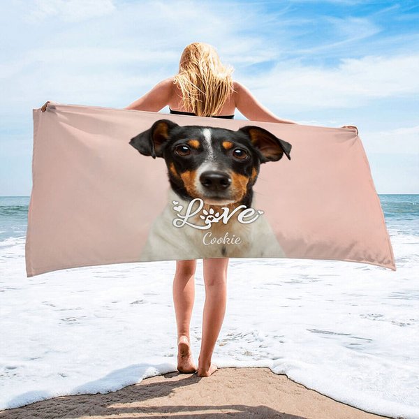Toalla de playa horizontal personalizada con foto de mascota de gran tamaño y secado rápido con nombre Regalo de verano para fiesta en la playa para amante de mascotas gato perro