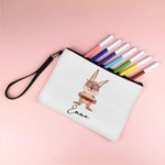 Personalised Cute Cartoon Animals Pencil Pouch with Name and Wristlet Strap Birthday Back to School  Gift for Kids