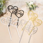 Personalised Mirror Glitter Heart Acrylic Wedding Cake Topper with Name and Date Wedding Anniversary Gift for Bride Groom