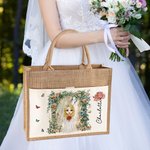 Personalized Floral Arch Birth Flower Cartoon Jute Tote Bag with Name and Canvas Pocket Wedding Bridal Shower Bachelorette Party Gift for Women