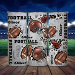 Personalized Leopard Print Football Design 20oz Skinny Tumbler with Name Number Straw and Brush Birthday Match Day Gift for Football Lover Player