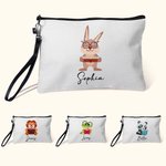 Personalised Cute Cartoon Animals Pencil Pouch with Name and Wristlet Strap Birthday Back to School  Gift for Kids