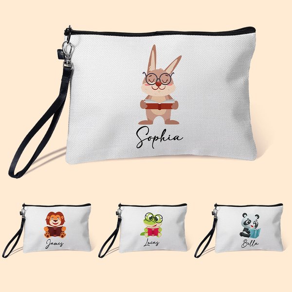 Trousse à Crayons Personnalisée avec Nom et Motif Animal Sac avec Bracelet Cadeau Anniversaire Rentrée Scolaire pour Enfant