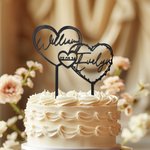 Personalised Mirror Glitter Heart Acrylic Wedding Cake Topper with Name and Date Wedding Anniversary Gift for Bride Groom