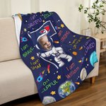 Couverture Personnalisée avec Photo de Visage Style Astronaute avec Phrases Positives Cadeau d'Anniversaire Rentrée Scolaire pour Bébé Enfant