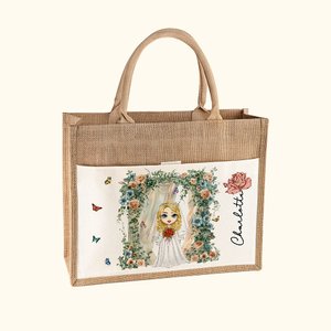 Personalisierte Blumenbogen Geburtsblume Cartoon Jutetasche mit Namen und Segeltuch Tasche Hochzeit Brautdusche Bachelorette Party Geschenk für Damen