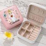 Personalised Cartoon Character Romantic Woven Floral Wreath Travel Jewellery Case with Name Wedding Bridal Shower Honeymoon Gift for Bride Bridesmaid